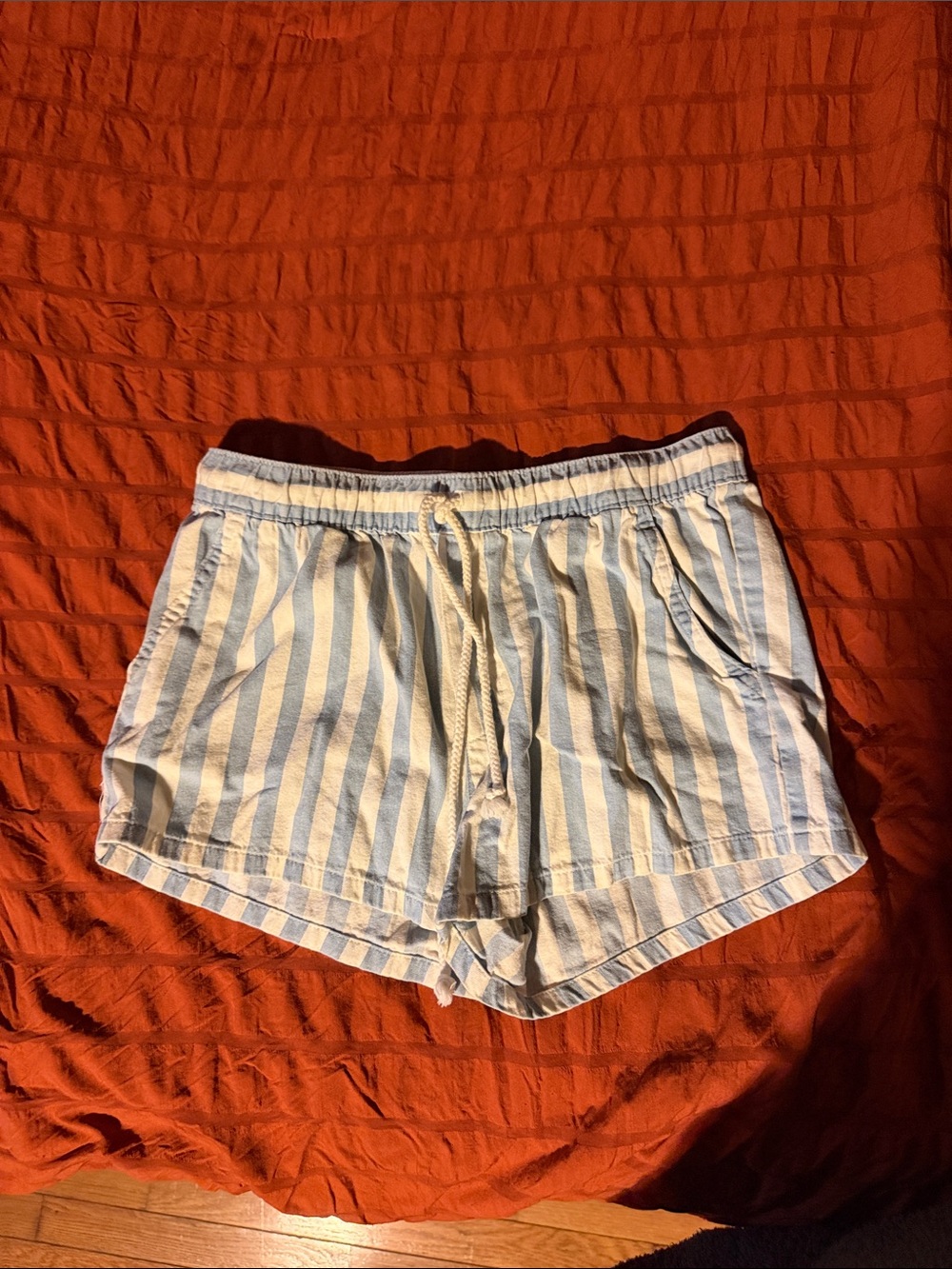 aerie Blue & White Striped Women's Drawstring Athletic Shorts